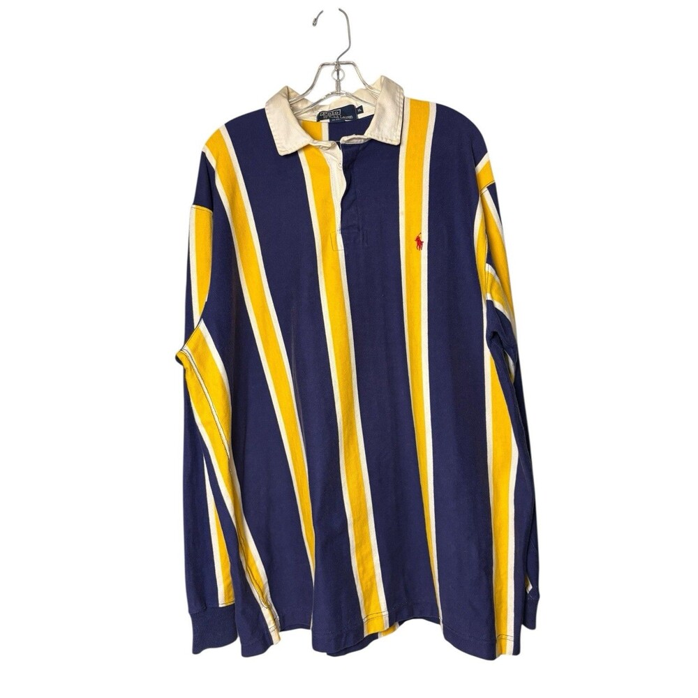 Vintage Polo Ralph Lauren Men’s Rugby Shirt Large Striped XL  Blue Yellow